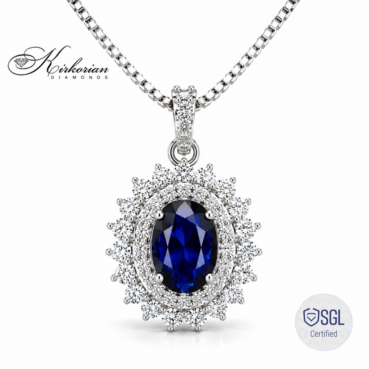 Колие от бяло злато 14К с естествен сапфир 0.99 ct и диаманти 0.38 ct