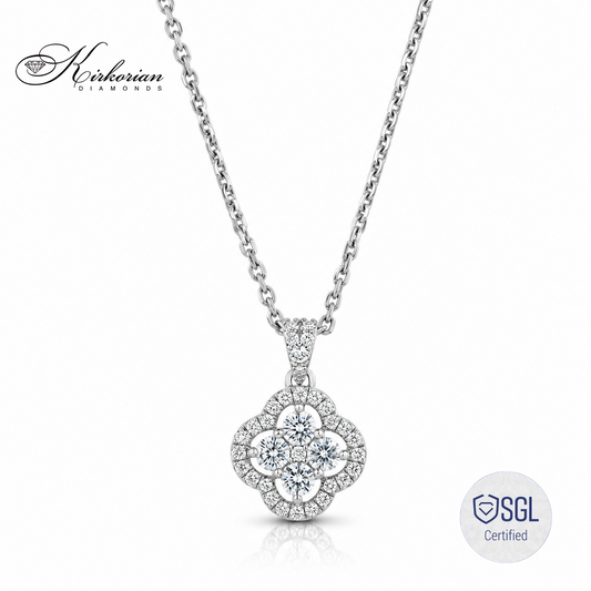 Луксозно колие детелина с естествени диаманти 0.55 ct от бяло злато 14К