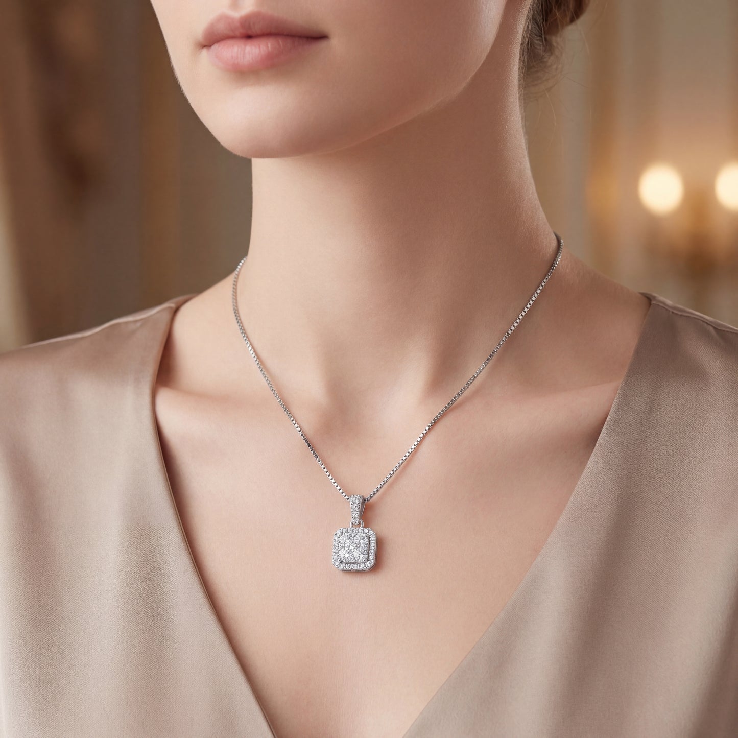 луксозно диамантено колие halo дизайн бяло злато