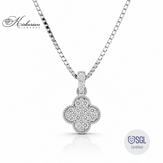 Колие детелина от бяло злато 14К с естествени диаманти 0.17 ct F/G VS
