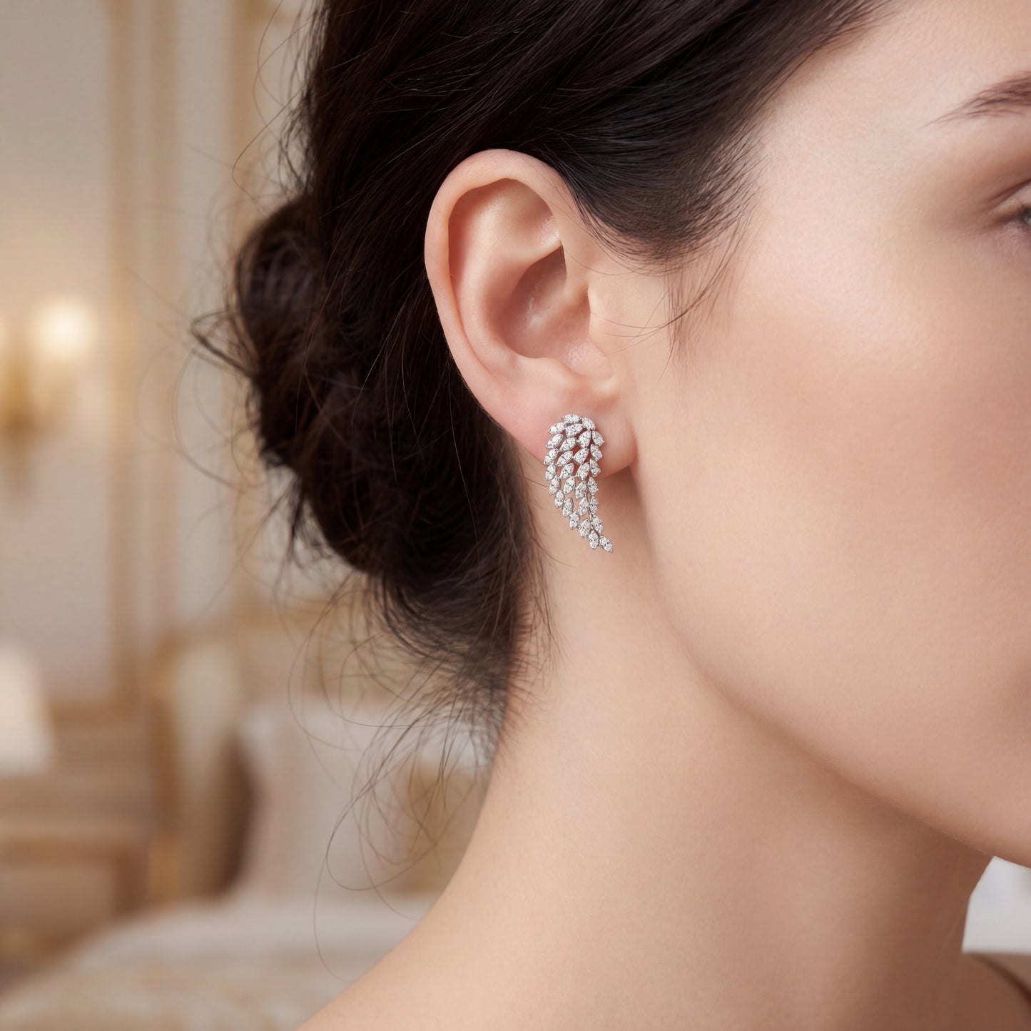 висящи обеци с диаманти 0.54 ct бяло злато 14к