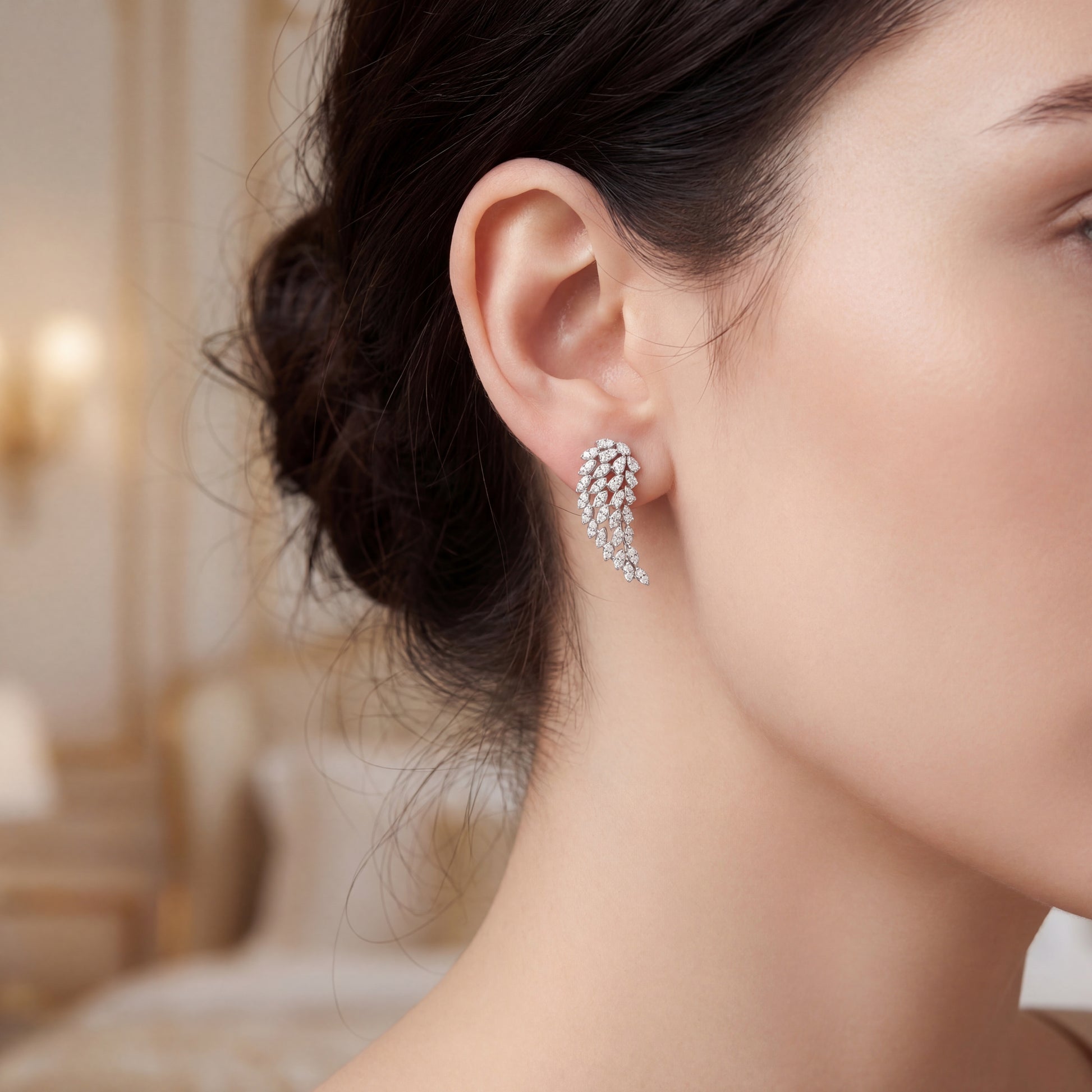 висящи обеци с диаманти 0.54 ct бяло злато 14к