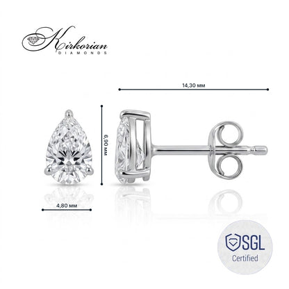 Размери на обеци PDER10065AF с естествени диаманти Pear 0.90 ct – 6,90 × 4,80 мм и дължина на щифта 14,30 мм