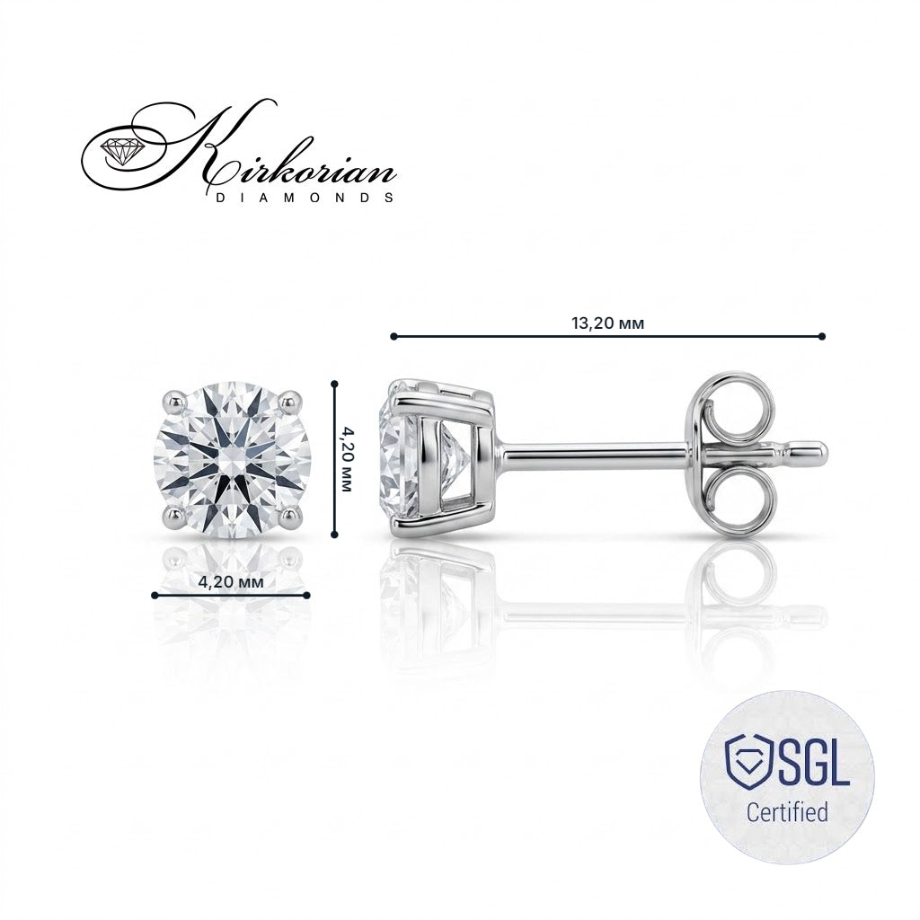 Размери на обеци PDER11386AF с естествени диаманти 0.60 ct – лицева част 4,20 мм и обща дължина 13,20 мм