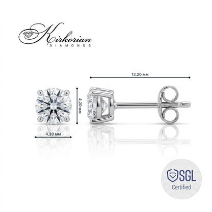 Размери на обеци PDER11386AF с естествени диаманти 0.60 ct – лицева част 4,20 мм и обща дължина 13,20 мм