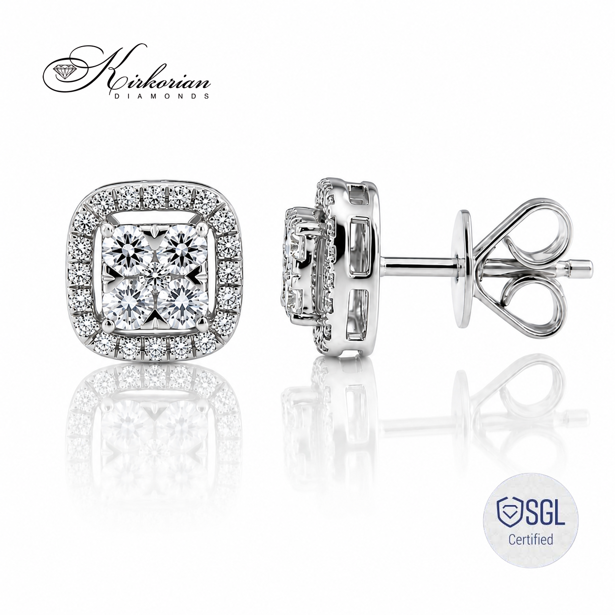 Луксозни cushion halo обеци от бяло злато 14К с естествени диаманти 0.62 ct модел PDER4723