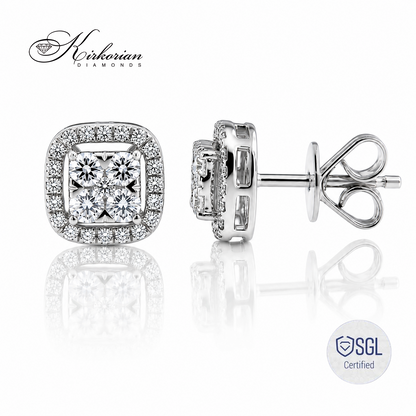 Луксозни cushion halo обеци от бяло злато 14К с естествени диаманти 0.62 ct модел PDER4723