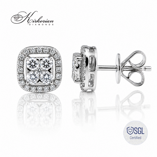 Луксозни cushion halo обеци от бяло злато 14К с естествени диаманти 0.62 ct модел PDER4723