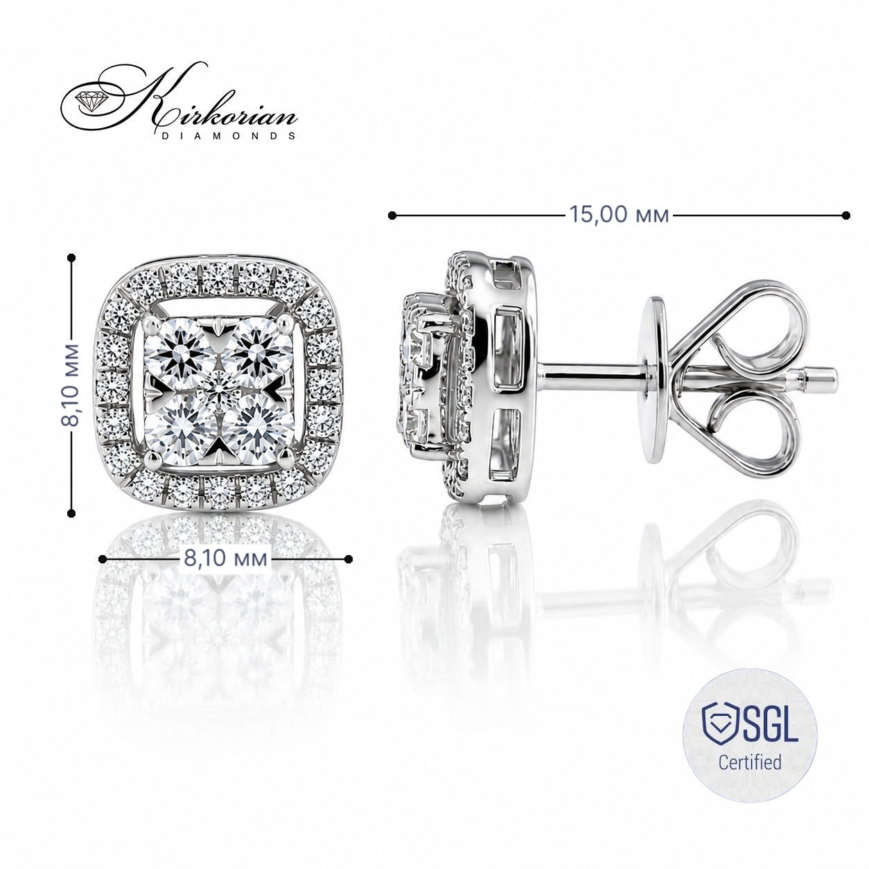 Diamond halo stud earrings от бяло злато с естествени брилянтни диаманти PDER4723