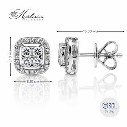 Diamond halo stud earrings от бяло злато с естествени брилянтни диаманти PDER4723