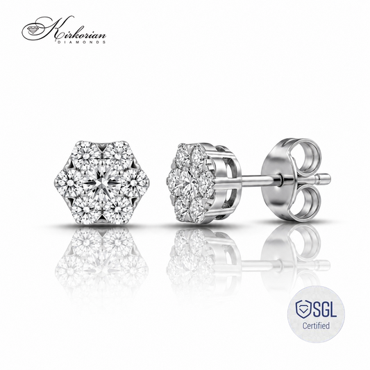 Луксозни обеци снежинка от бяло злато 14К с естествени диаманти 0.40 ct PDER6000