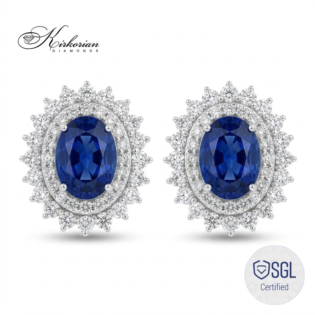 Луксозни дамски обеци от 14К бяло злато със сапфири 1.90 ct и диаманти 0.68 ct F/G VS