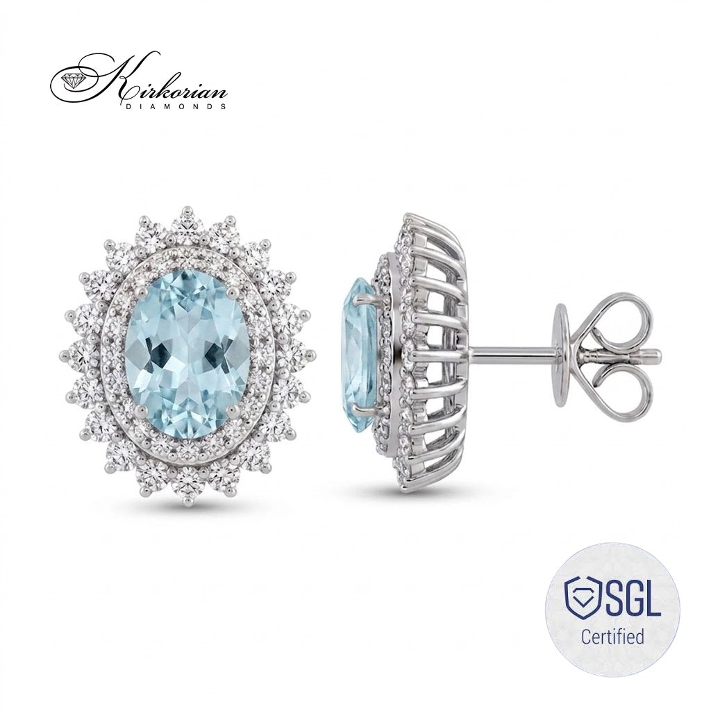 Обеци от 14К бяло злато с аквамарини 1.36 ct и диаманти 0.74 ct
