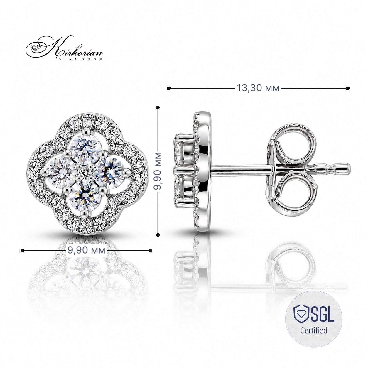 Diamond clover earrings от бяло злато с естествени брилянтни диаманти PDER6399