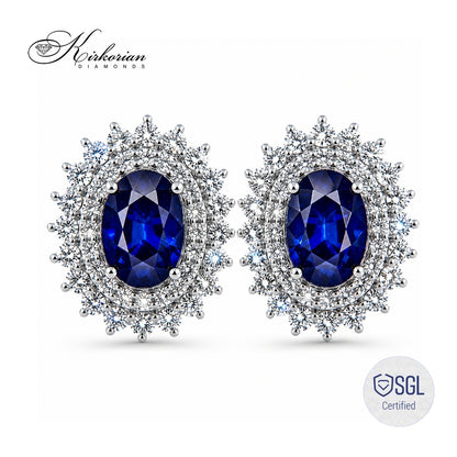 обеци със сапфир 1.90 ct и диаманти 0.68 ct бяло злато 14К
