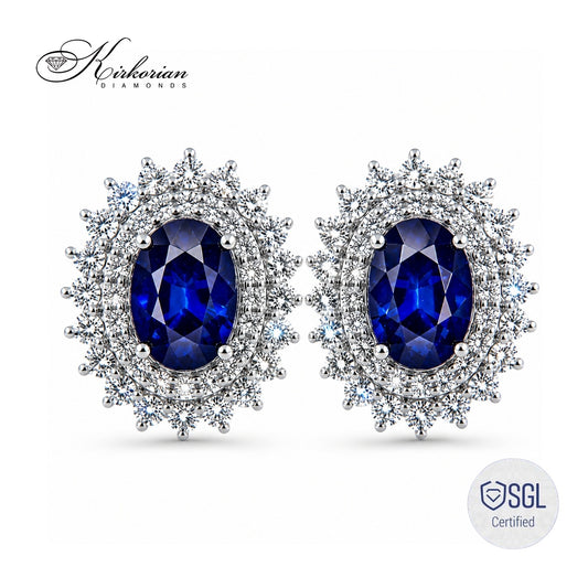 обеци със сапфир 1.90 ct и диаманти 0.68 ct бяло злато 14К
