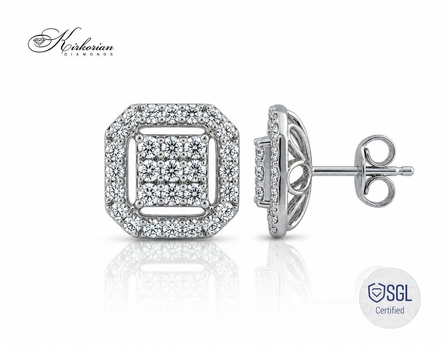 Квадратни обеци от бяло злато 14К с естествени диаманти 0.59 ct PDER8779