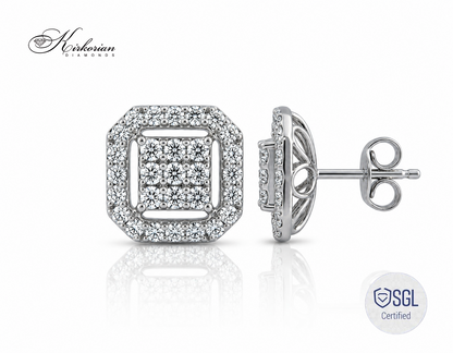 Квадратни обеци от бяло злато 14К с естествени диаманти 0.59 ct PDER8779
