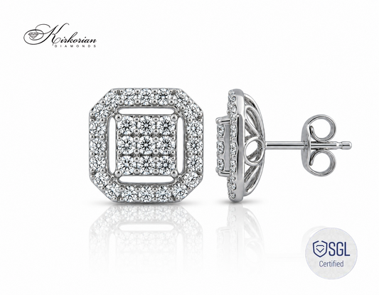 Квадратни обеци от бяло злато 14К с естествени диаманти 0.59 ct PDER8779