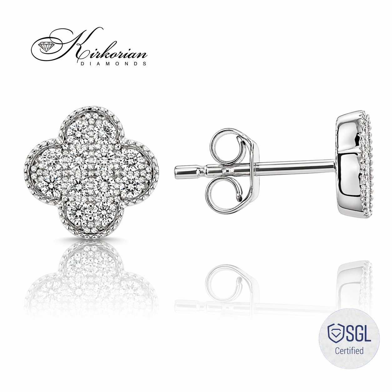 луксозни обеци с диаманти форма цвете бяло злато 585