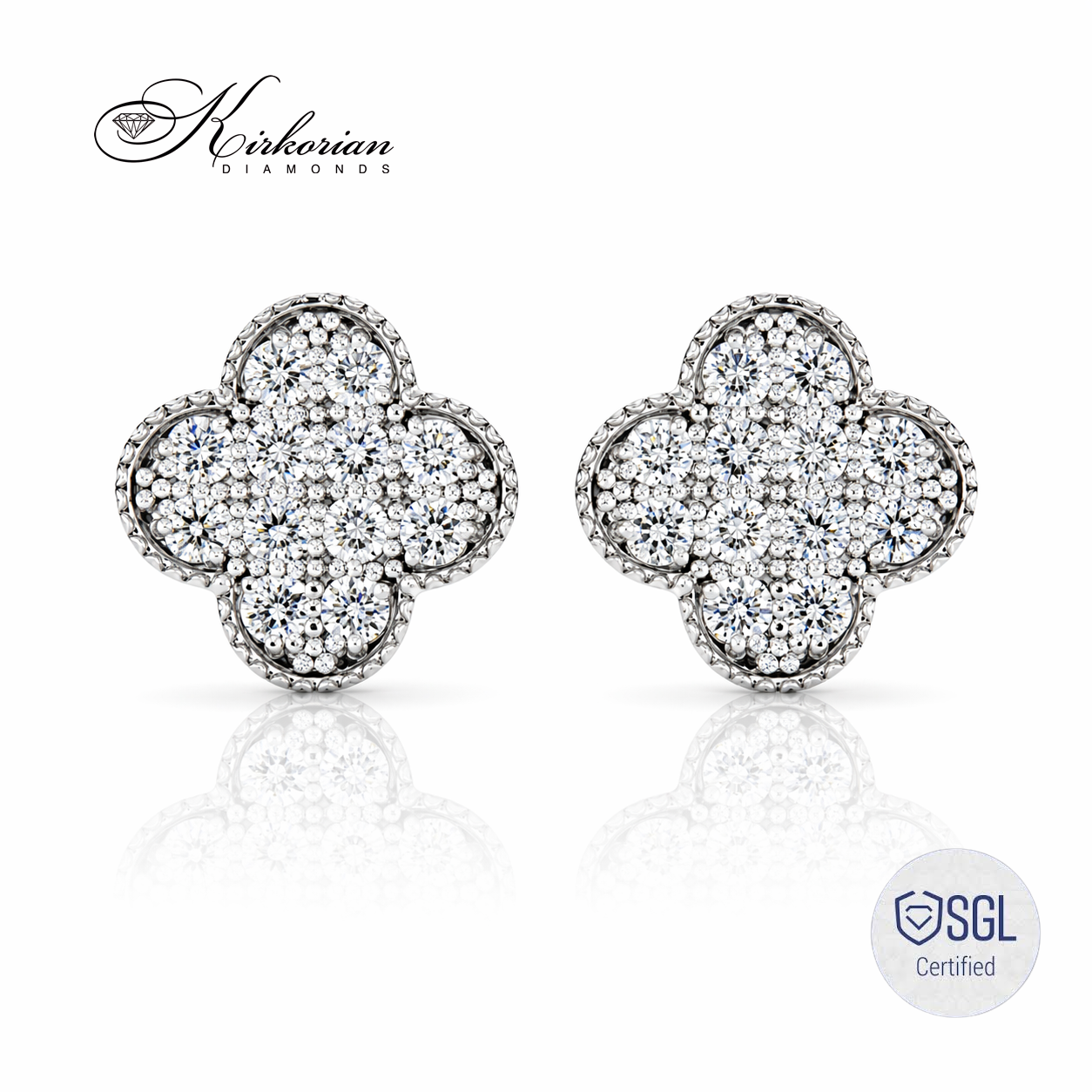 обеци с диаманти 0.20 ct цвете бяло злато 14К Kirkorian Diamonds