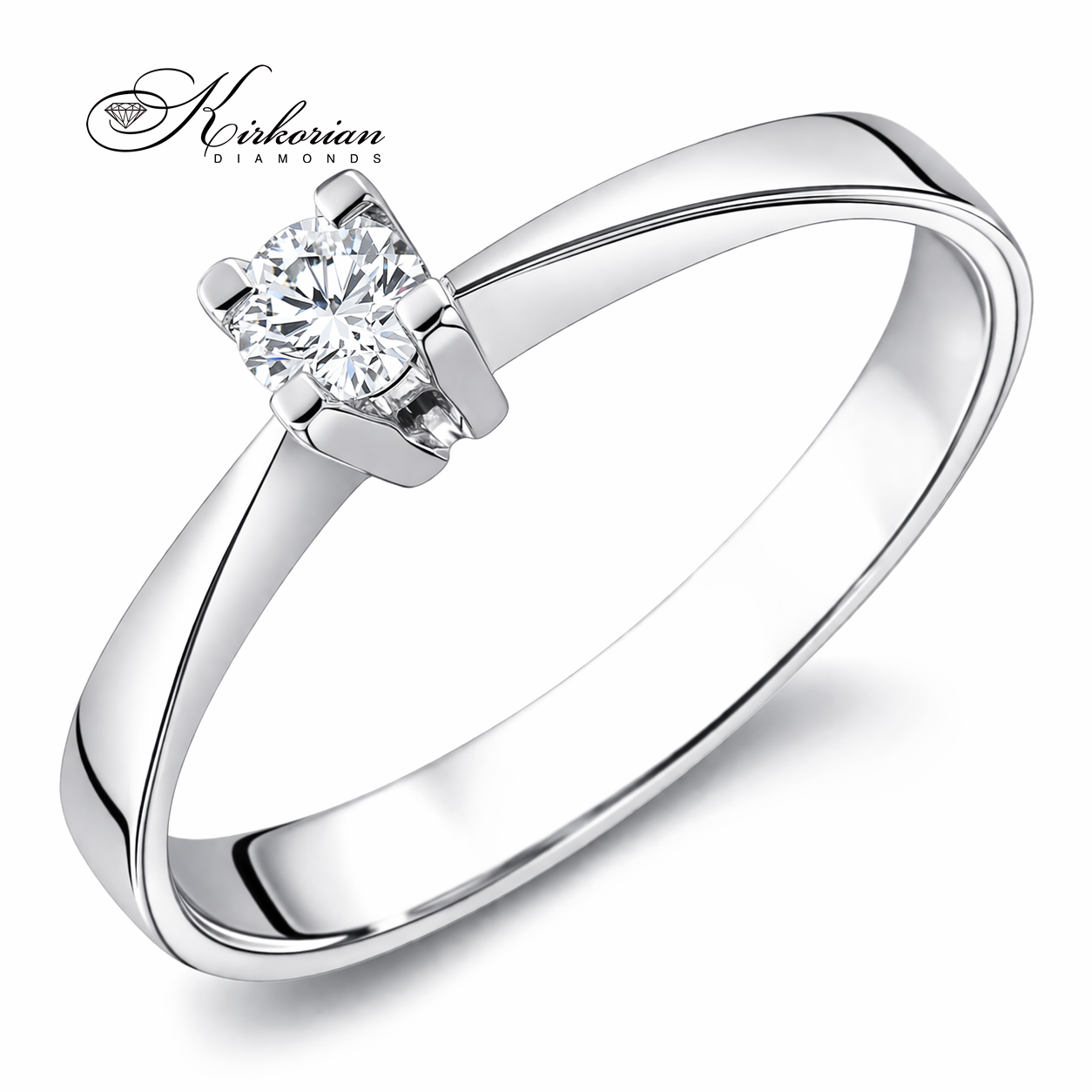 годежен пръстен бяло злато 14K с диамант 0.10 ct класически солитер модел R1470 Kirkorian Diamonds