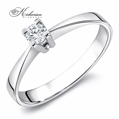 годежен пръстен бяло злато 14K с диамант 0.10 ct класически солитер модел R1470 Kirkorian Diamonds