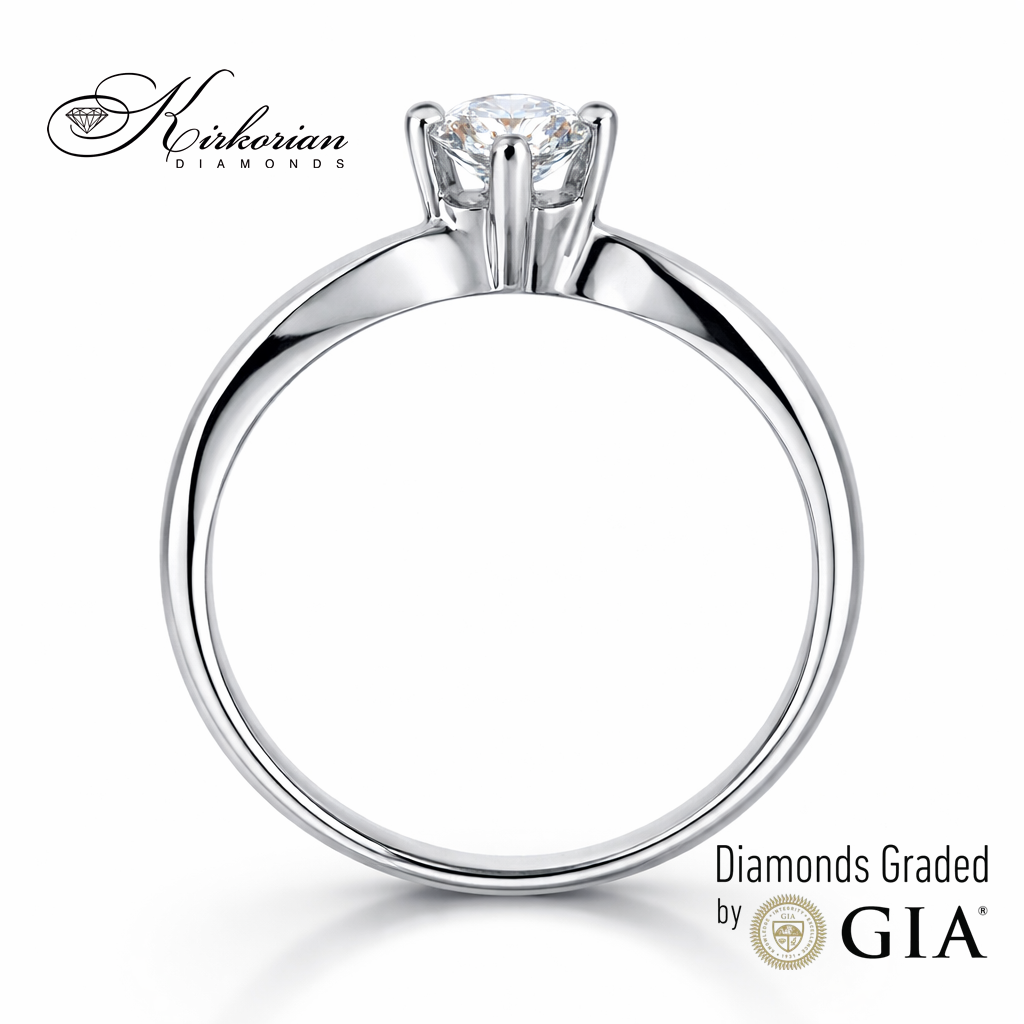 Годежен пръстен от бяло злато 14К с диамант 0.30 ct GIA сертификат – страничен профил на елегантен солитер пръстен Код R1471R