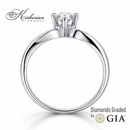 Годежен пръстен от бяло злато 14К с диамант 0.30 ct GIA сертификат – страничен профил на елегантен солитер пръстен Код R1471R
