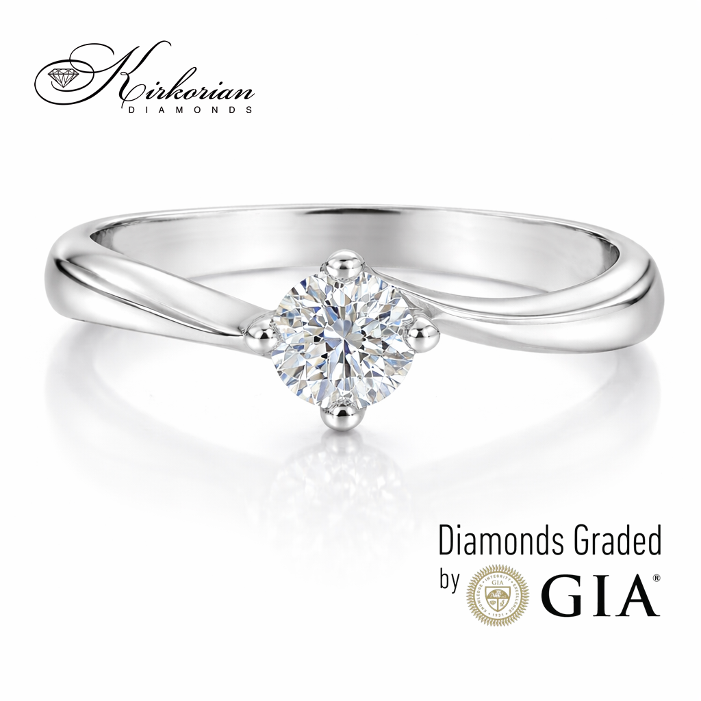 Елегантен годежен пръстен от бяло злато 14К с диамант 0.30 ct GIA сертификат – изчистен солитер дизайн Код R1471R