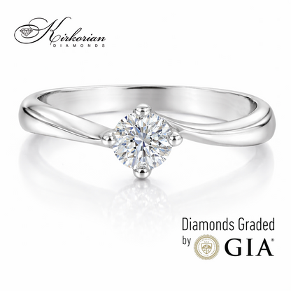 Елегантен годежен пръстен от бяло злато 14К с диамант 0.30 ct GIA сертификат – изчистен солитер дизайн Код R1471R
