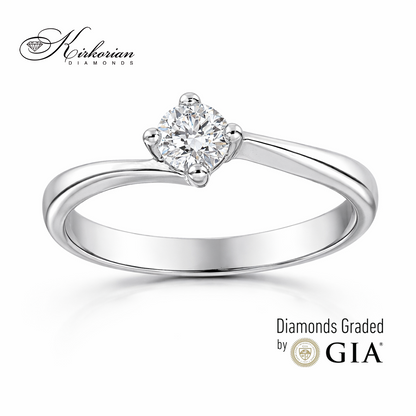 Годежен пръстен от бяло злато 14К с диамант 0.30 ct GIA – класически солитер с брилянтен диамант Код R1471R