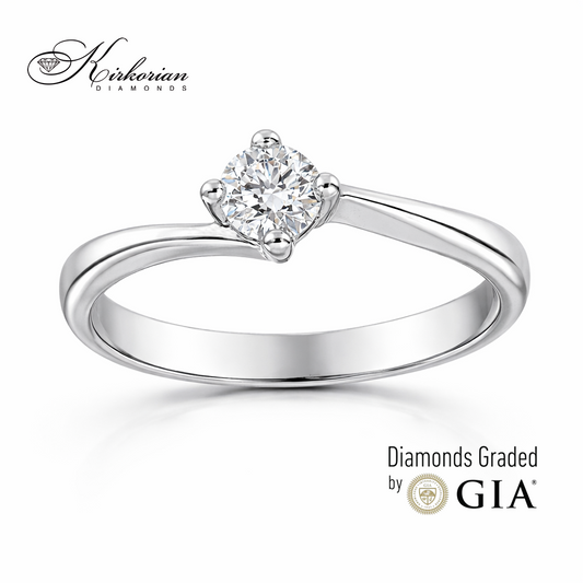 Годежен пръстен от бяло злато 14К с диамант 0.30 ct GIA – класически солитер с брилянтен диамант Код R1471R