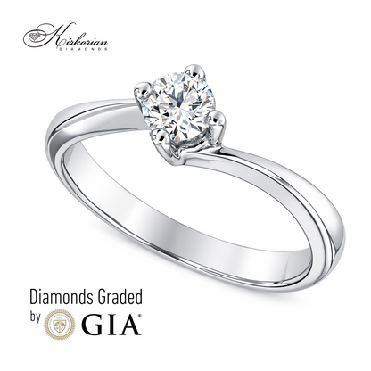 Годежен пръстен солитер от бяло злато 14К с диамант 0.30 ct GIA – луксозен модел на топ цена Код R1471R