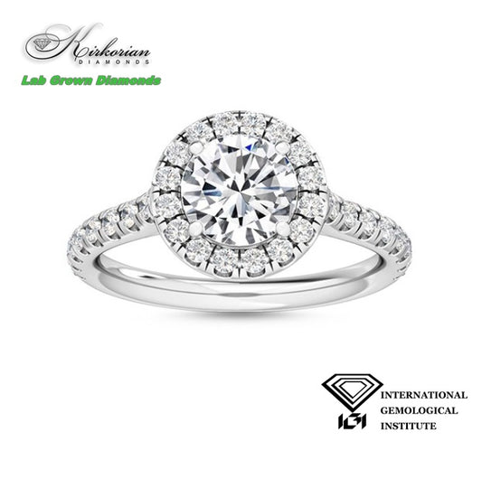 Halo годежен пръстен с диамант 1.60ct | Бяло злато 18K | Lab Grown | IGI сертификат | Код: LG2473
