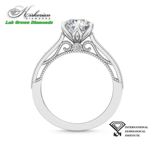 Винтидж годежен пръстен с диамант 1.22ct от бяло злато 18K | Лабораторно отгледан | IGI сертификат | Код: LG3496