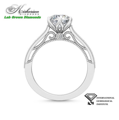 Винтидж годежен пръстен с диамант 1.22ct от бяло злато 18K | Лабораторно отгледан | IGI сертификат | Код: LG3496
