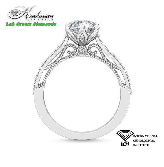 Винтидж годежен пръстен с диамант 1.22ct от бяло злато 18K | Лабораторно отгледан | IGI сертификат | Код: LG3496