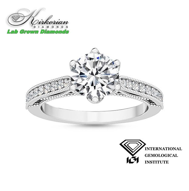Винтидж годежен пръстен с диамант 1.22ct от бяло злато 18K | Лабораторно отгледан | IGI сертификат | Код: LG3496
