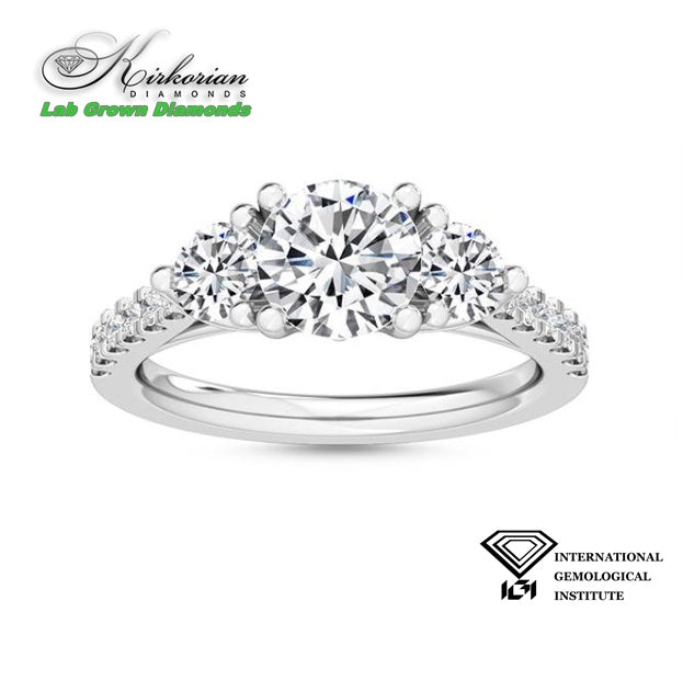 Трисетингов годежен пръстен с диаманти 1.55ct от бяло злато 18K | IGI сертификат | Код: LG4444