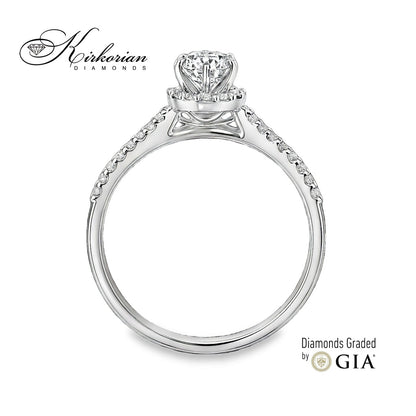 Годежен пръстен от бяло злато 18К с централен диамант 0.30ct GIA сертификат и допълнителни диаманти – код R462