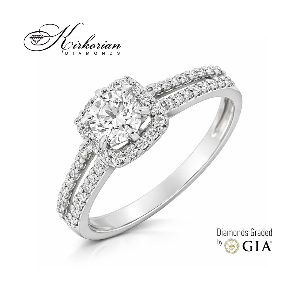 Годежен пръстен от бяло злато 18К с централен диамант 0.30ct GIA сертификат и допълнителни диаманти – код R462
