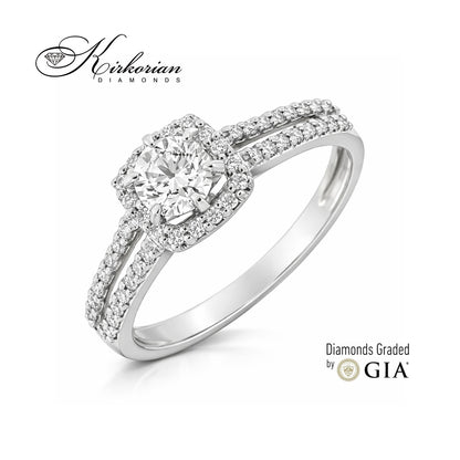 Годежен пръстен от бяло злато 18К с централен диамант 0.30ct GIA сертификат и допълнителни диаманти – код R462