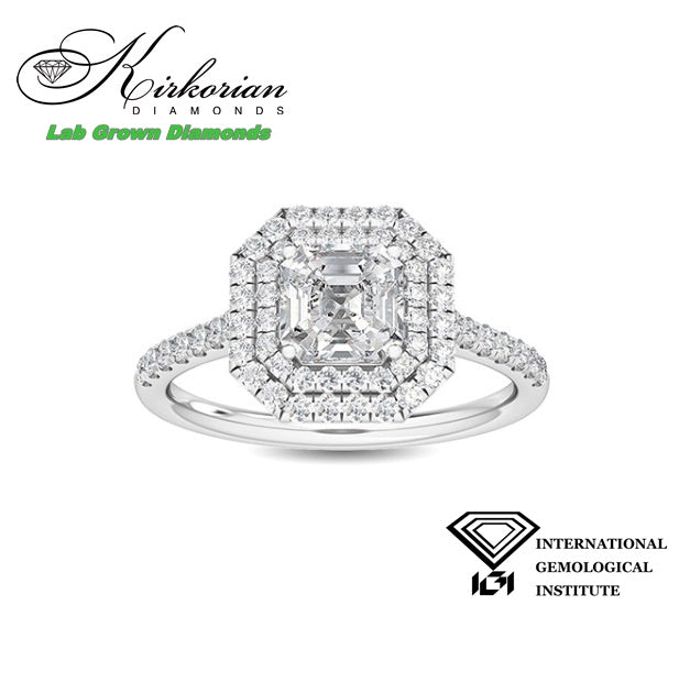 Луксозен годежен пръстен с диамант Square Emerald 1.48ct | Бяло злато 18K | IGI сертификат | Код: LG4661