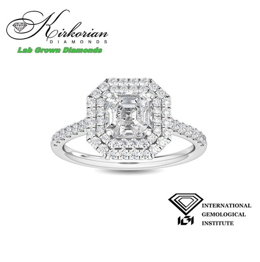 Луксозен годежен пръстен с диамант Square Emerald 1.48ct | Бяло злато 18K | IGI сертификат | Код: LG4661
