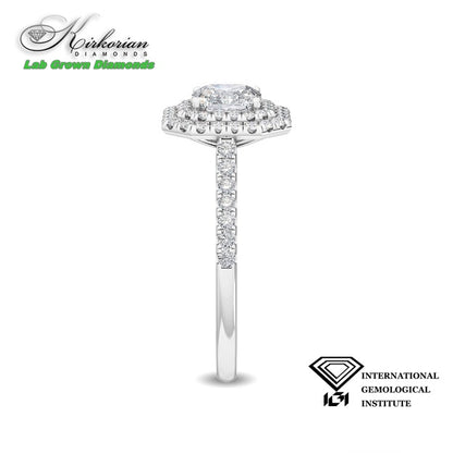 Луксозен годежен пръстен с диамант Square Emerald 1.48ct | Бяло злато 18K | IGI сертификат | Код: LG4661