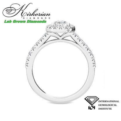 Годежен пръстен от бяло злато 14K с диамант PEAR 1.40ct | Lab Grown | IGI сертификат | Код: LG4727
