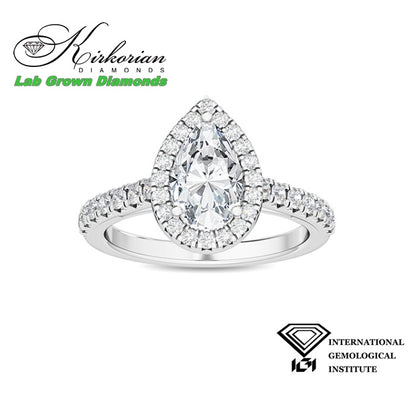 Годежен пръстен от бяло злато 14K с диамант PEAR 1.40ct | Lab Grown | IGI сертификат | Код: LG4727