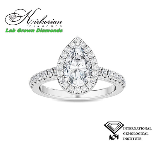 Годежен пръстен от бяло злато 14K с диамант PEAR 1.40ct | Lab Grown | IGI сертификат | Код: LG4727