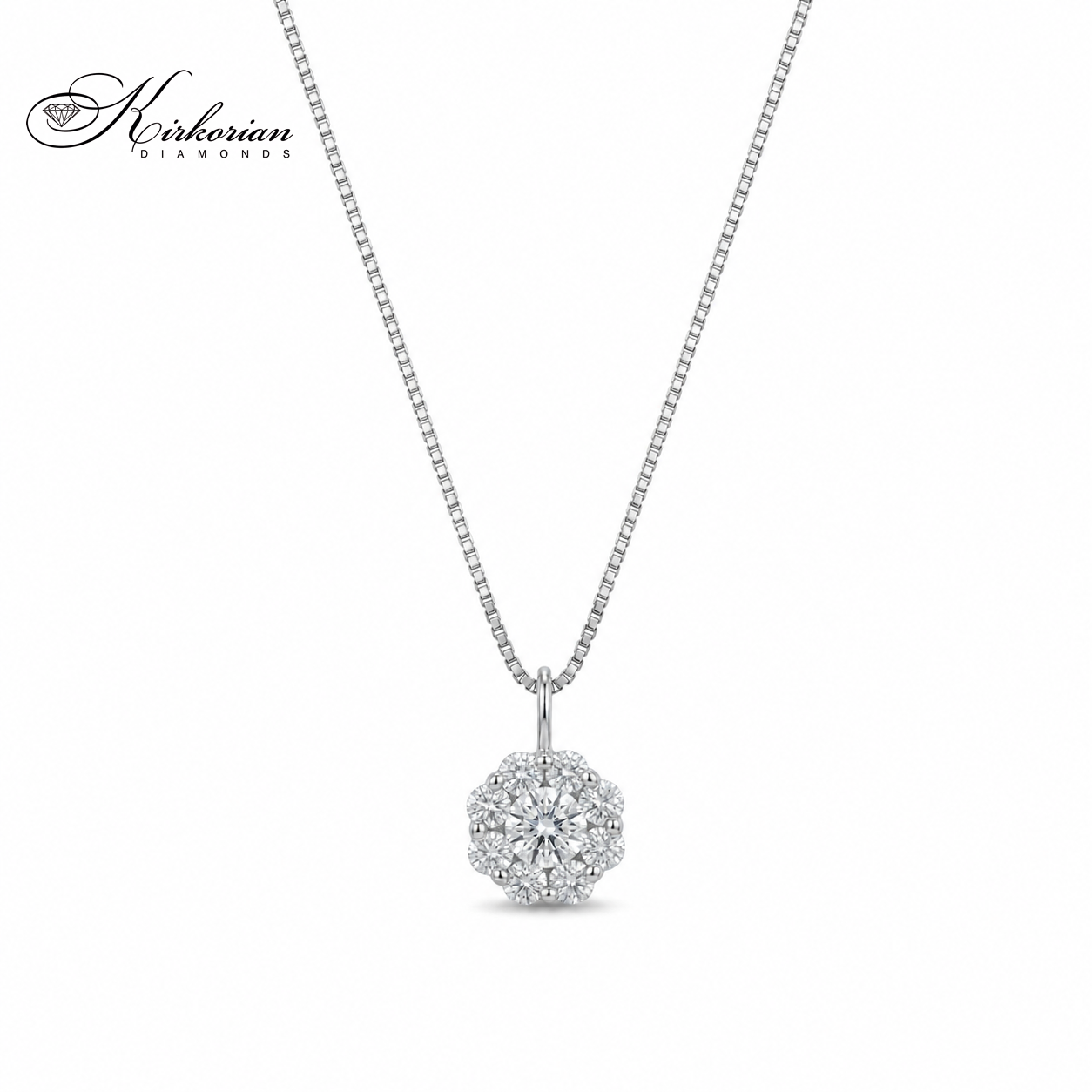 Колие от бяло злато 14К с 9 естествени диаманта 0.40 ct RB18 Kirkorian Diamonds – изискано диамантено колие с кръгла брилянтна шлифовка